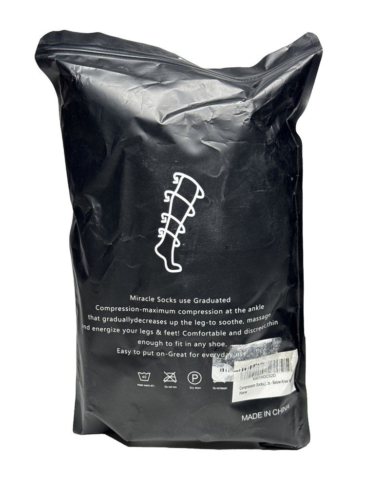 MIRACLE Socks COMPRESSION BLACK 2 Pack Unisex Size Small S/M