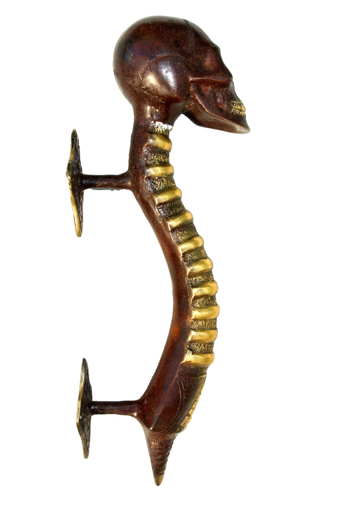 brass medium SKULL shape skeleton Old Style Handle Door Pull Spine 11" GRAB 28cm