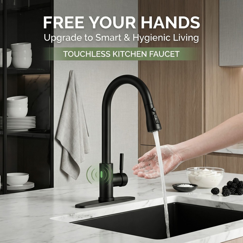 3-Mode Touchless Kitchen Faucet with Pull-Down Sprayer for Bar, RV & Laundry