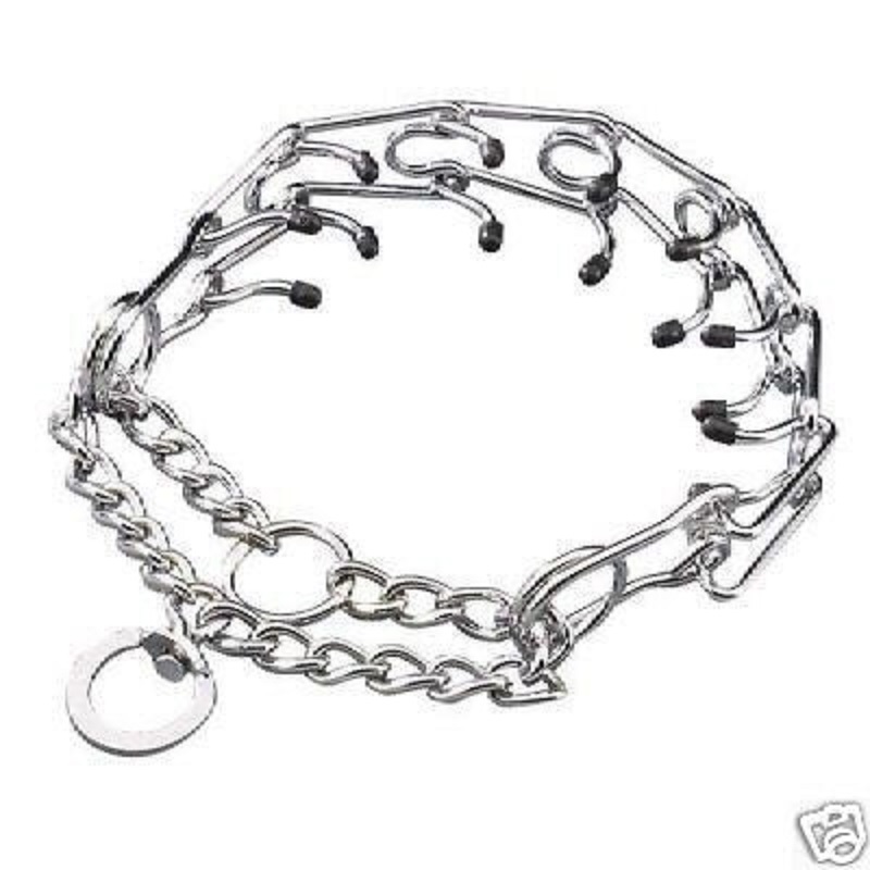 MEDIUM DOG CHOKE PRONG Pinch Rubber Tip No-Pull TRAINING 18" COLLAR Adjustable