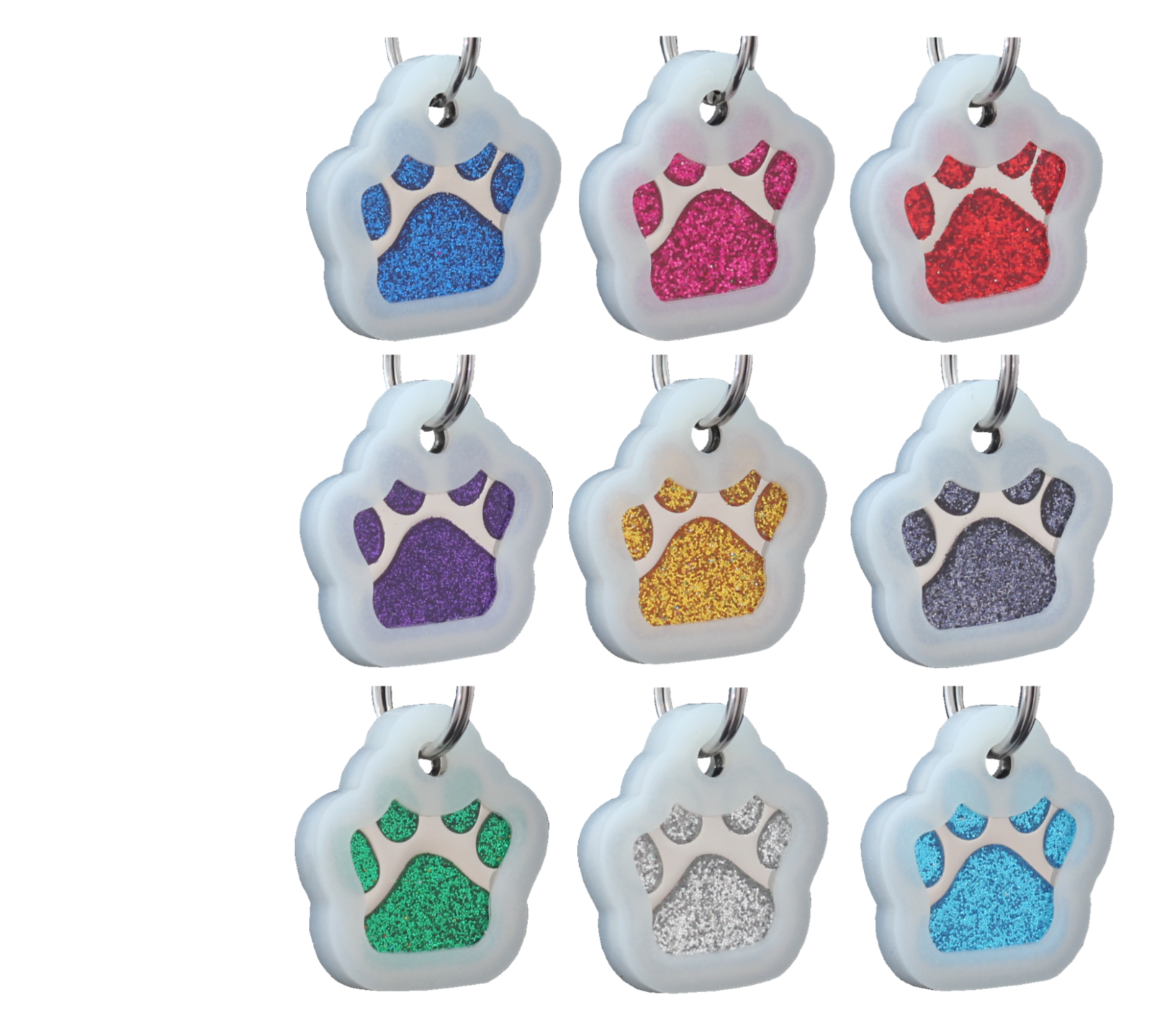Deep Engraving, Glitter Paw Pet ID Tag, Custom Engraved, Dog Tags Personalized