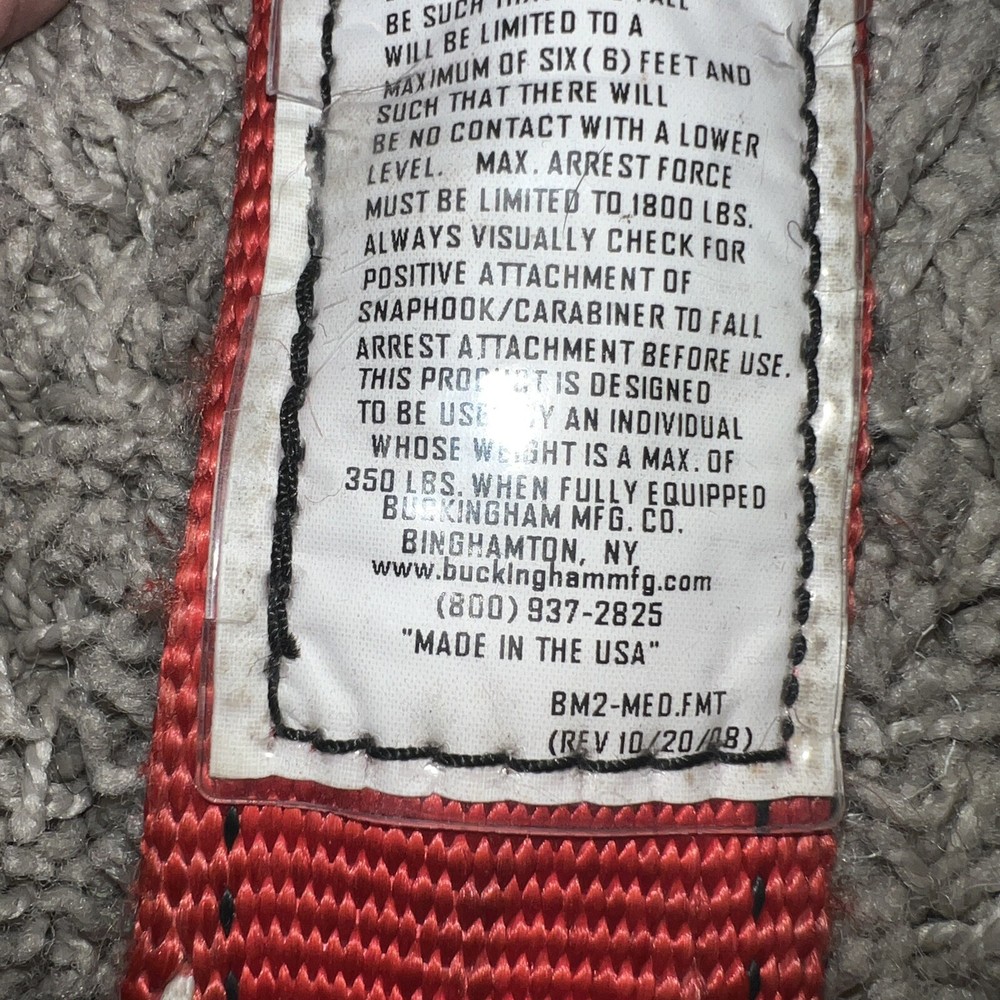 Buckingham 6493500A4D1 Medium H Style Red & Black Full Body Harness