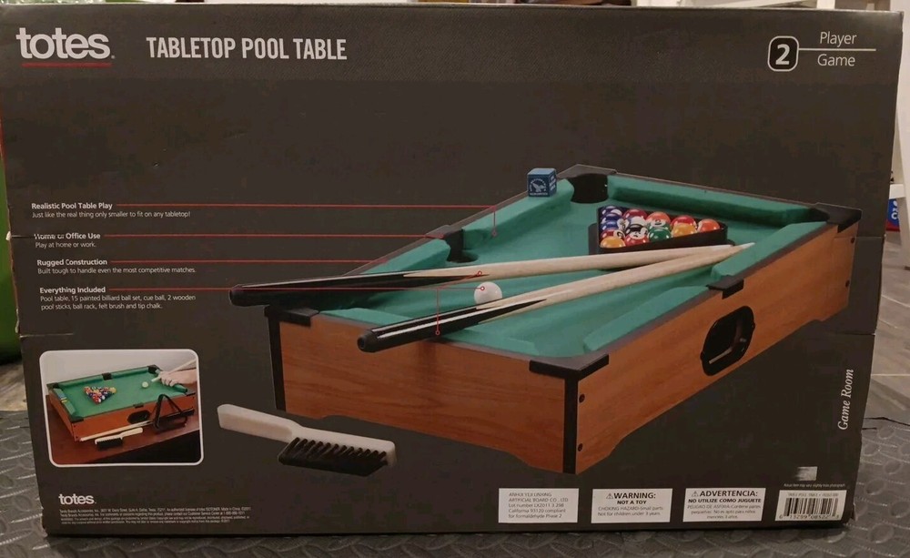 Totes Tabletop Pool Table. NIB 2 Player Game.