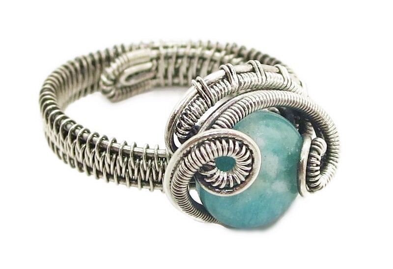 Adjustable Amazonite Wire-Wrapped Ring in Sterling Silver