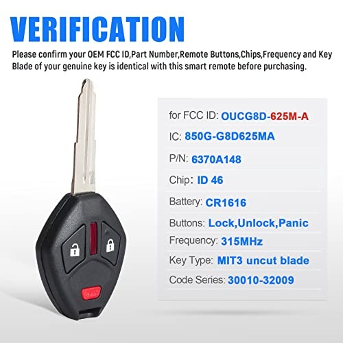 Head Key Fob Keyless Entry Remote Replacement for Mitsubishi Outlander 2007