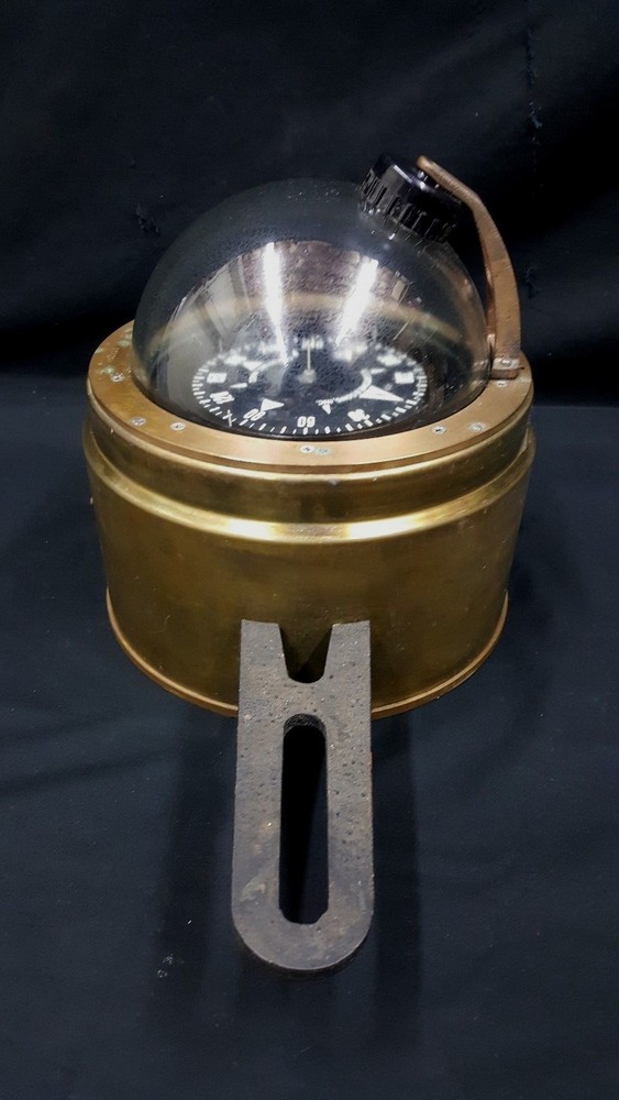 Vintage E.S. Ritchie & Son Maritime Brass Water Based Binnacle w/ Mount Brackets