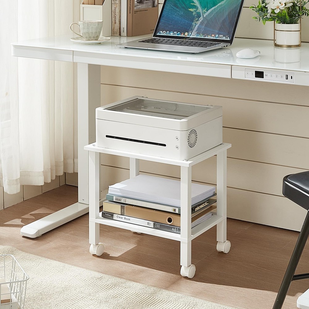 YUFAM 2 Tier Printer Stand with Storage,Under Desk Shelf Printer Table, Rolli...