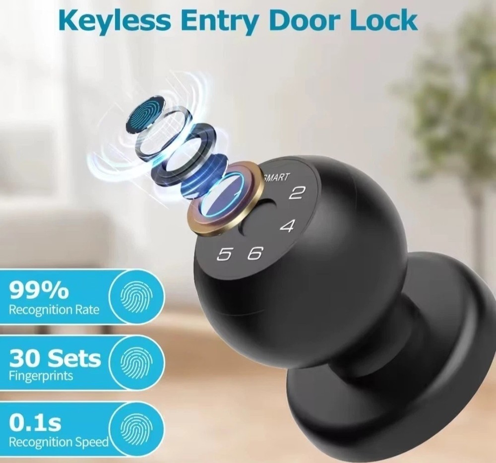 Viladepot Ball-Shaped Smart Lock Fingerprint, App-Controlled, Passcode