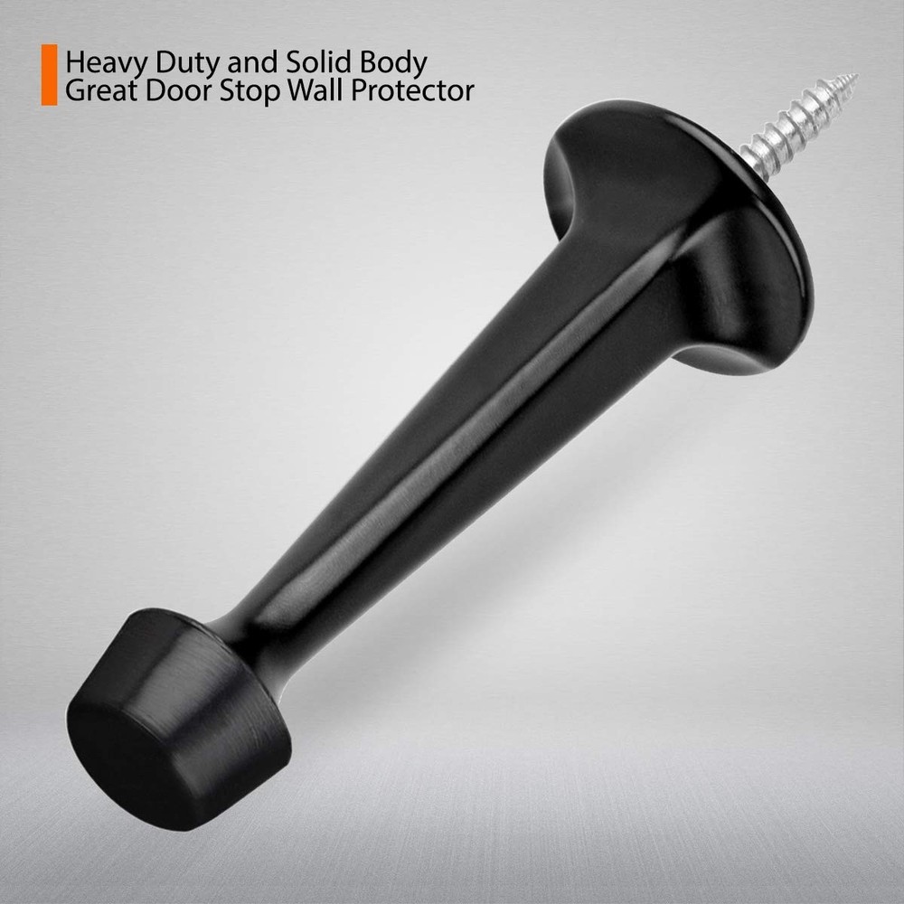 2 Pack Solid Rigid Door Stops Heavy Duty Wall Protector Soft Rubber Tips Black