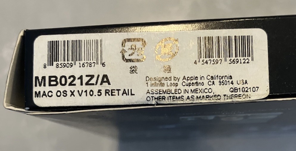 APPLE MB021Z/A MAC OS X LEOPARD VERSION 10.5 INSTALL DVD