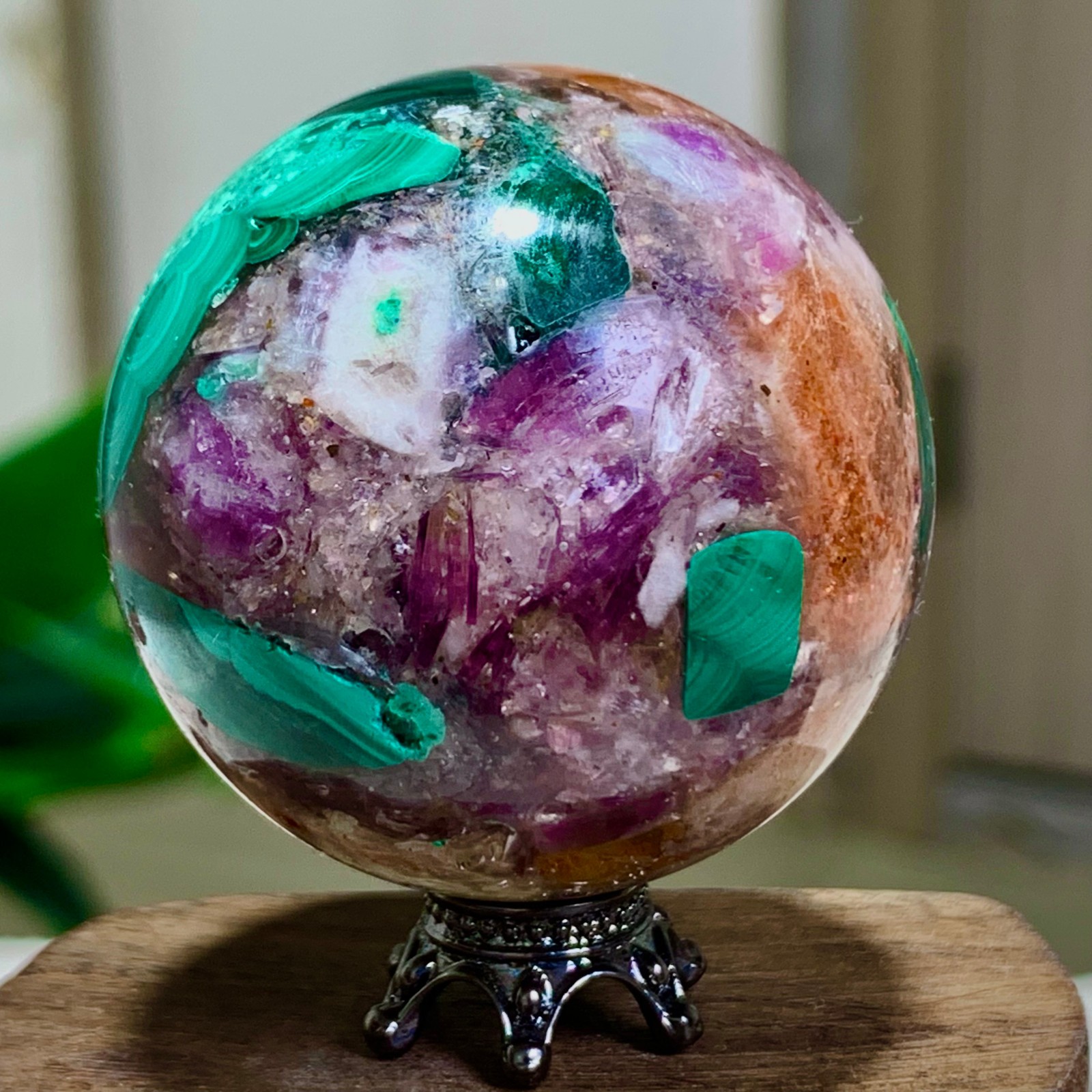 92G Newly discovered rare malachite purple mica symbiotic sphere restoration