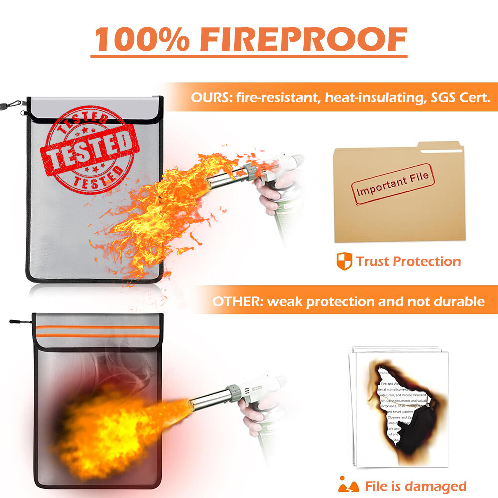 Fireproof Document Bag Waterproof Safe Cash Money Pouch Storage Envelope Folder