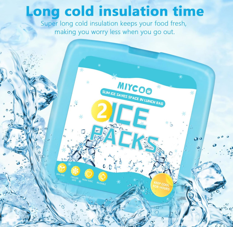 Ice Packs for Lunch Boxes & Lunch Bag - Quick Freeze Ice Pack Space Saving 2PC