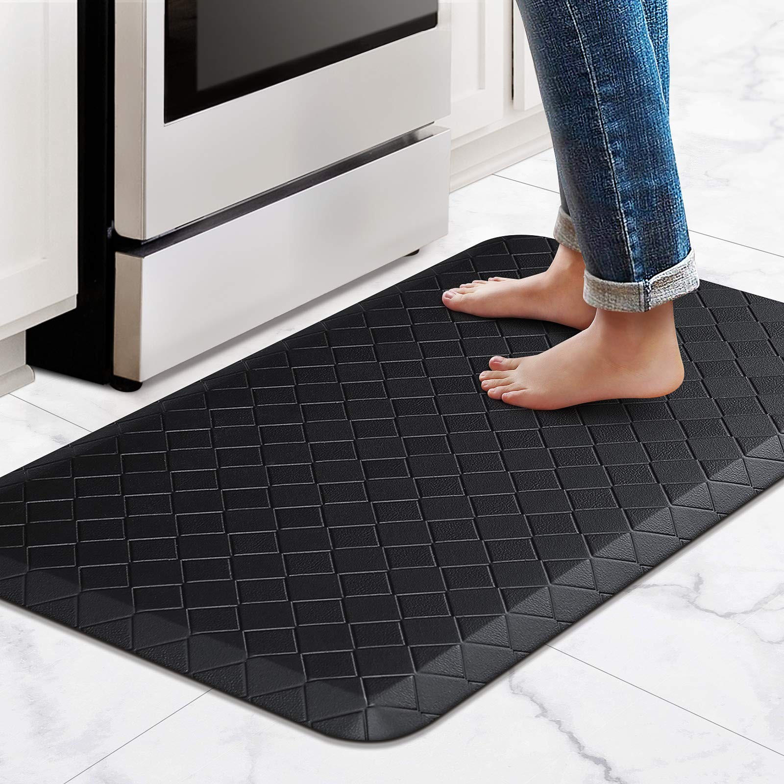 HappyTrends Floor Mat Cushioned Anti-Fatigue 28"L x 17.3"W x 0.5"Th, Black