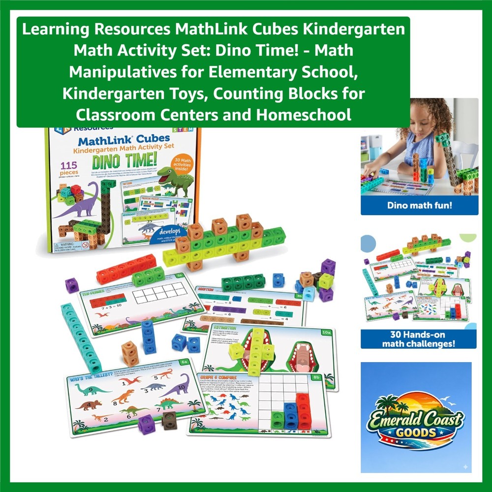 100 Dinosaur-Themed MathLink Cubes Set with Activity Cards - Fun Learning!