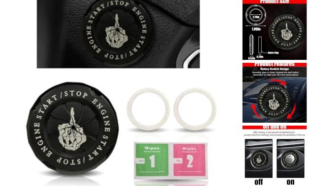 Car Push Start Stop Button Protector, Rotary Ignition Middle Finger - Black