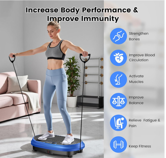 Vibration Plate Exercise Machine – Full Body Shaker w/ Bluetooth, Blue