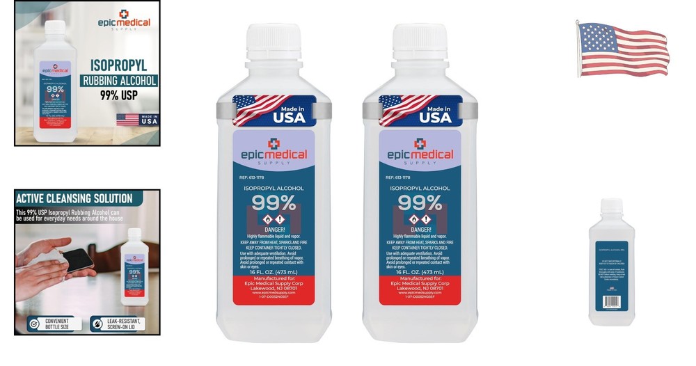 Versatile 99% Isopropyl Alcohol Cleaner, 16 oz Bottle for Effective Sanitization