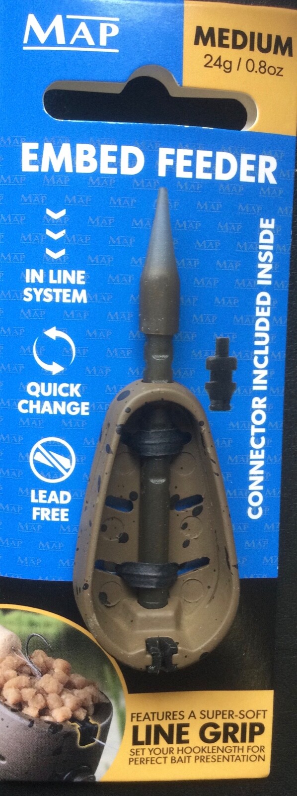 MAP FISHING EMBED HYBRID INLINE METHOD FEEDER WITH LINE GRIP FEATURE
