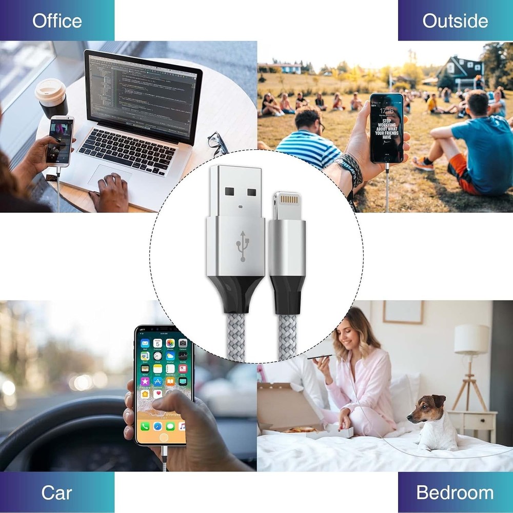 Durable iPhone Charger Cord 6FT 3Pack [Apple MFi Certified] Lightning Cable Nylo