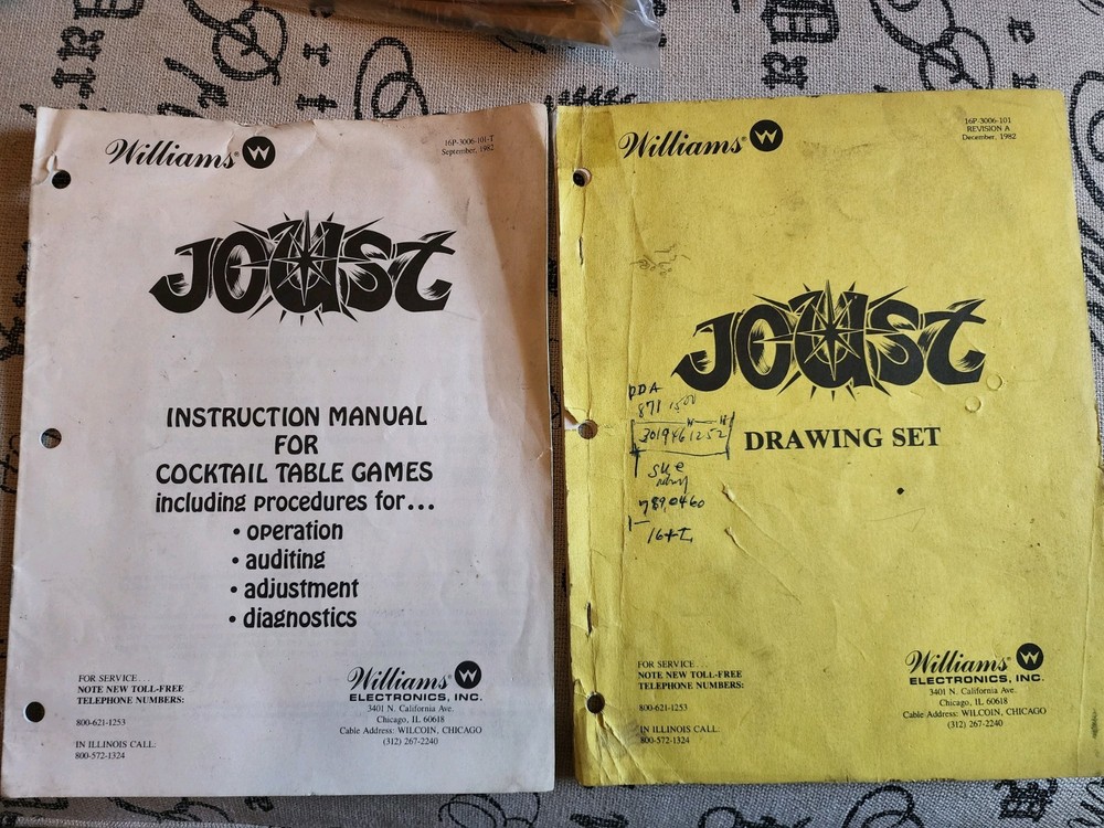 Joust Manual and Drawing Set Arcade  Williams