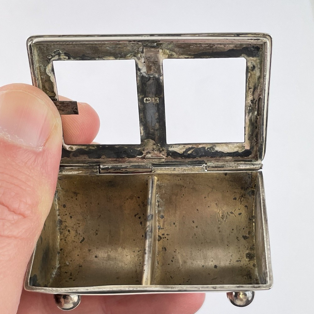 Antique Solid Sterling Silver Double Stamp Case / Box 1909 5.5cm Glass Missing