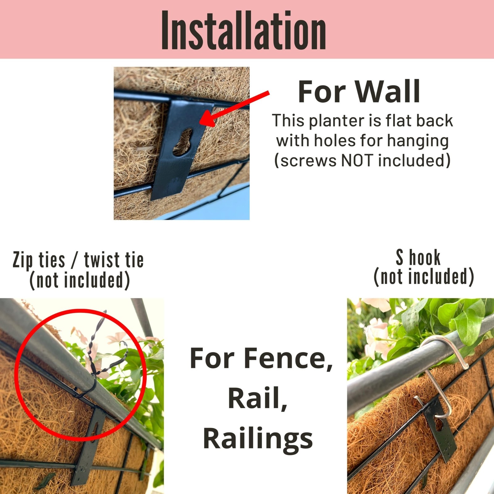 LaLaGreen Wal Planters - 4 Pack, 16 Inch Deck Railing Hanging Basket, Window ...