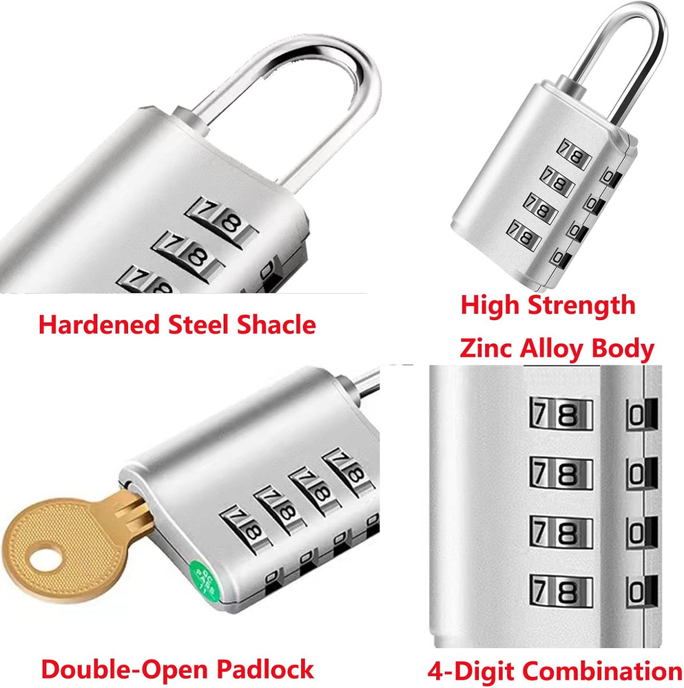 2 Pack Combination Padlock, 4 Digit Resettable Padlock with Keys, Combo Lock for
