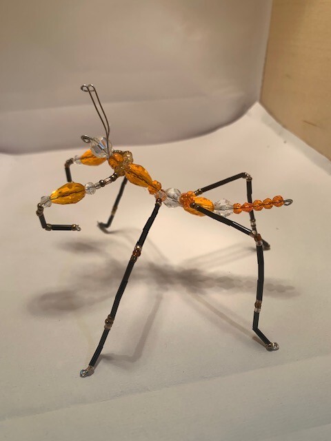 Handmade bead and wire praying mantis