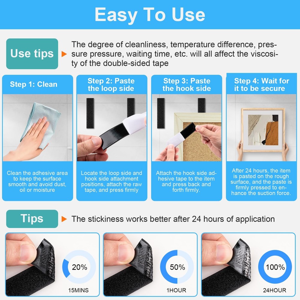 32 Sets 1x4 Inch Hook and Loop Strips with Adhesive, Strong Sticky Back