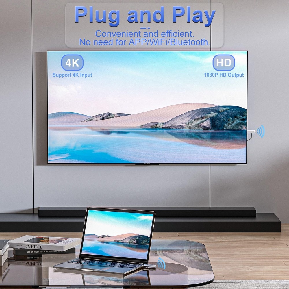 Wireless HDMI Transmitter Receiver, 4K Decoding, 1080P Output, 100FT Range, Plug