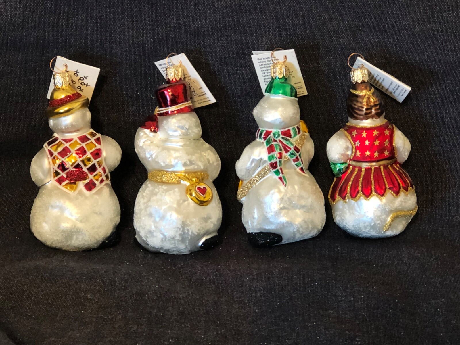 NEW Slavic Treasures Glass Snowman Band Set of 4 Christmas Ornaments 4" LAST SET