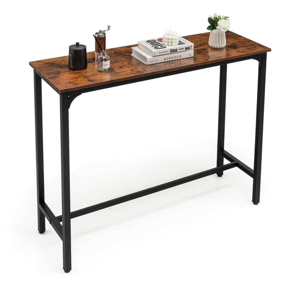 48" Rectangular Bar Table Kitchen Dining Table w/ Steel Frame & Adjustable Feet