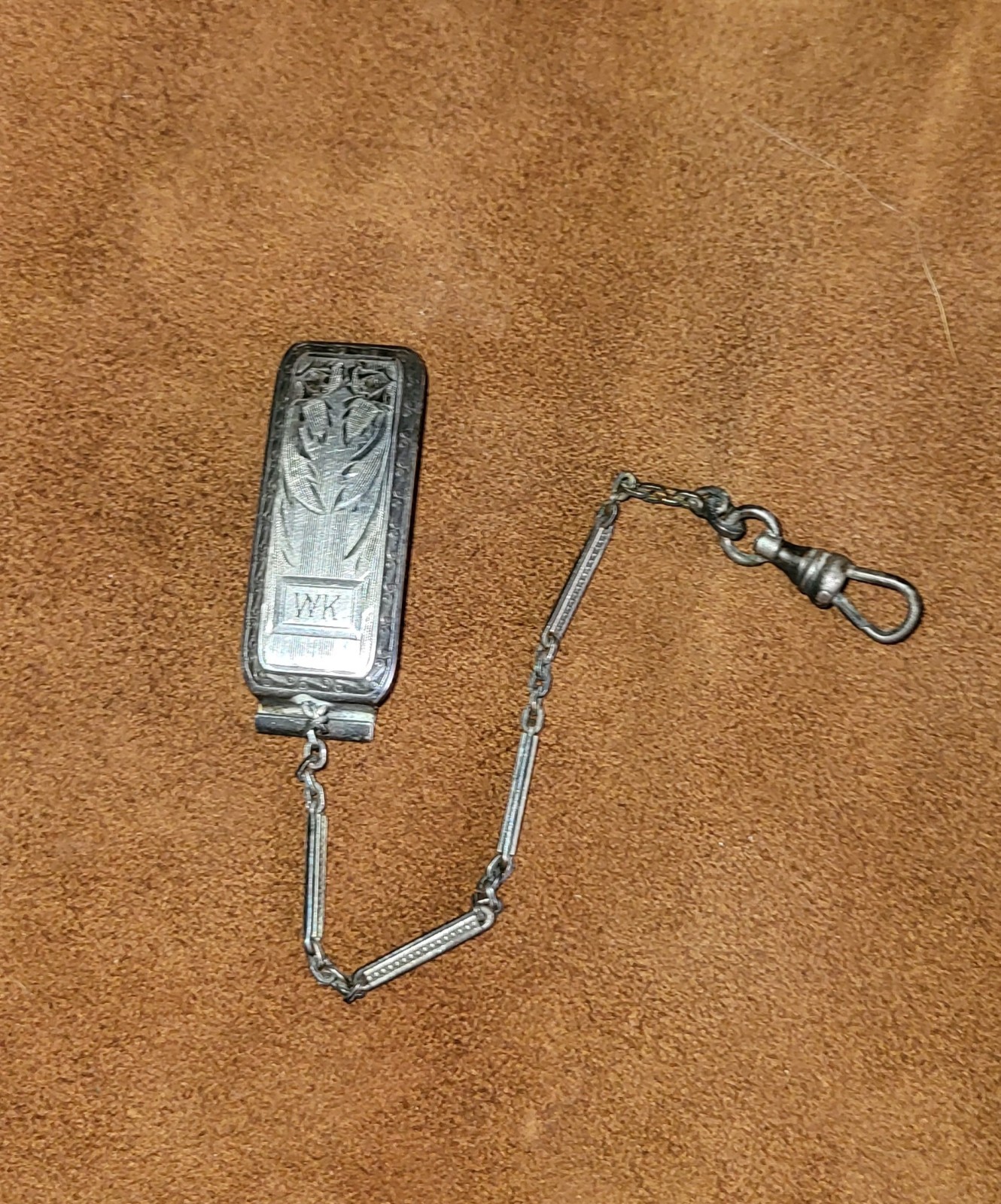 Antique Vtg Art Deco Sterling Silver Wadsworth Pocket Watch Chain Fob Belt Loop