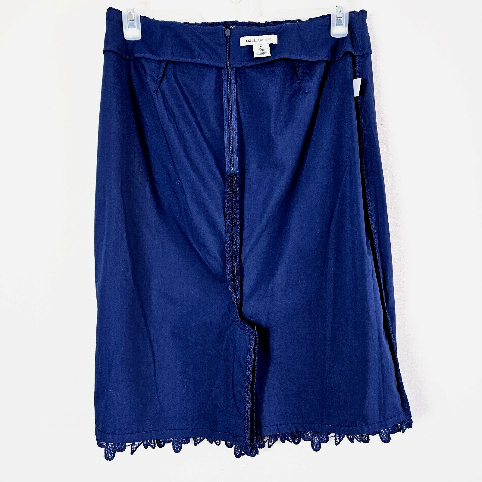 Liz Claiborne Blue Floral Lace Skirt Sz 12 Waist 32" Boardroom Chic Office Core