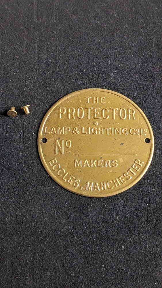 Replacement Protector early type Miners Lamp Badge With Rivets Brass