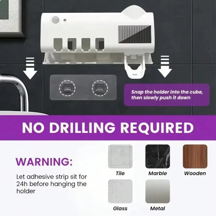 UV Light Sterilizer Toothbrush Holder Cleaner & Automatic Toothpaste Dispenser