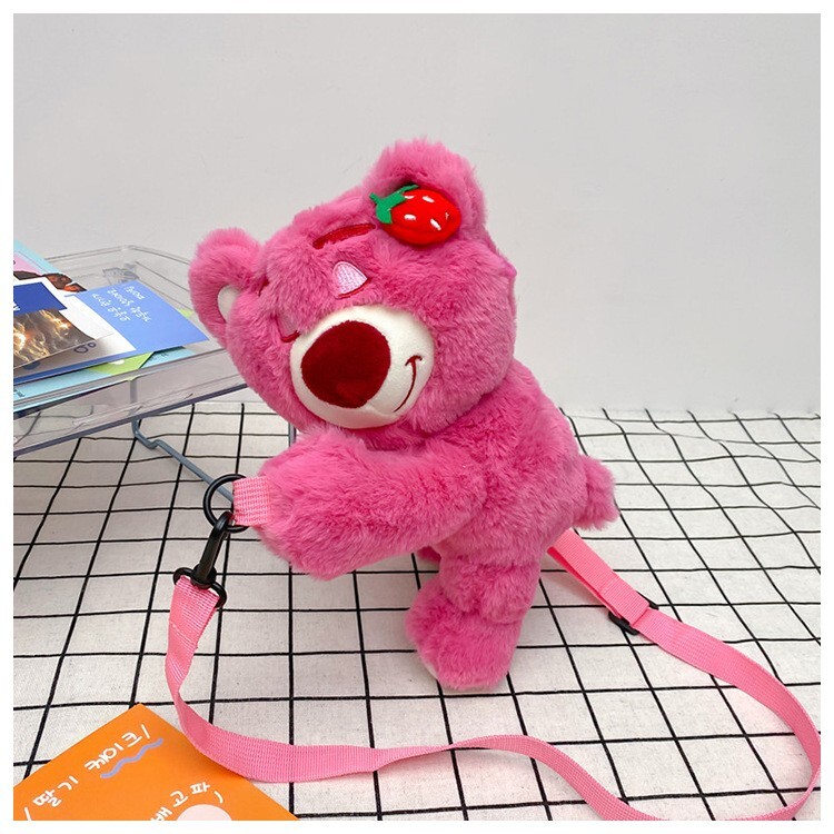 Soft Cute Strawberry Bear Plush Bag Shoulder Bag Cases Wallets Coin Purses Bags