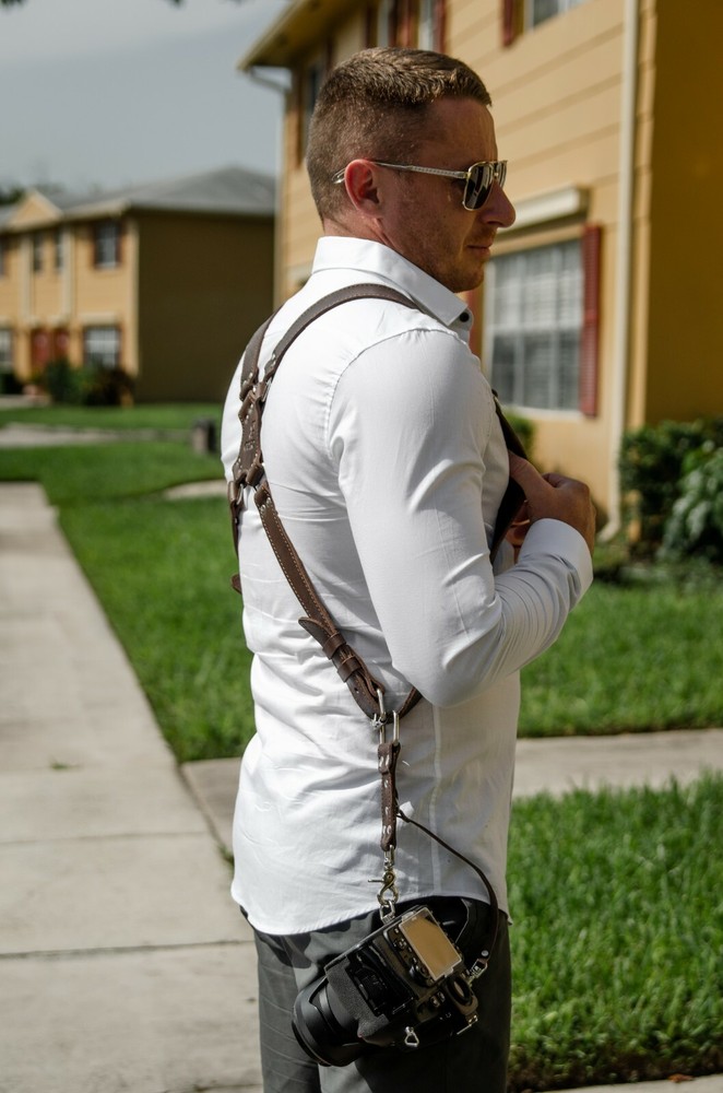 Coiro Leather Dual Camera Strap Harness Quick Release Brown Adjustable 508