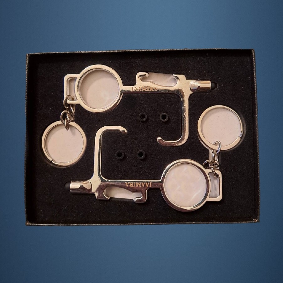 2 Silver Touchless Keychains with Stylus Tip