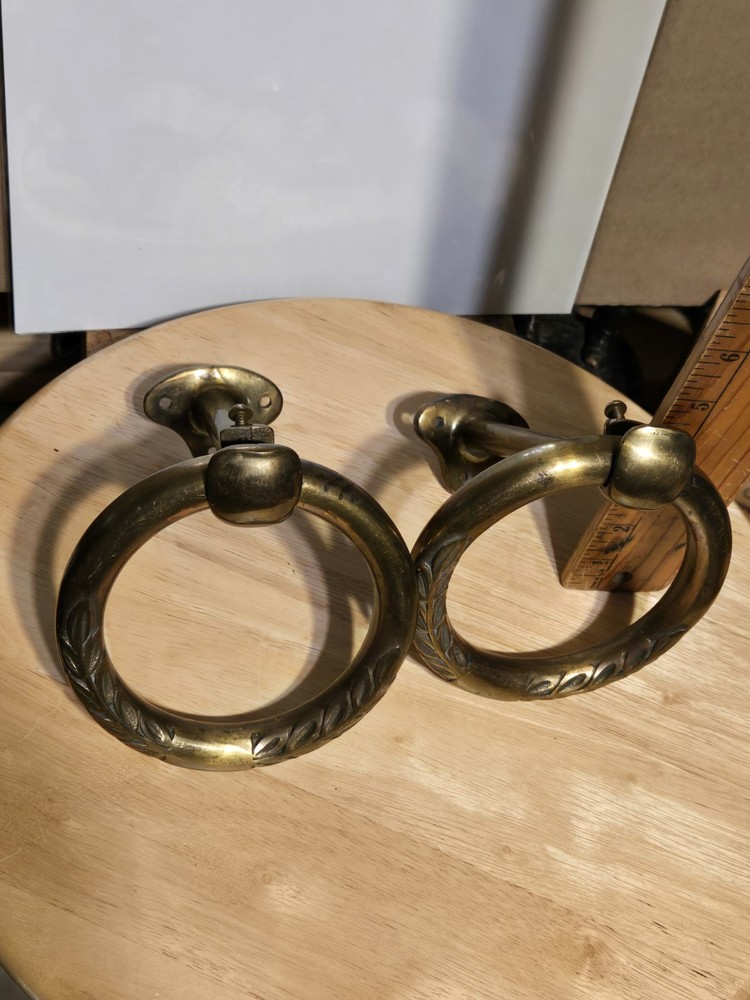 Antique Brass Towel Ring Pair. Heavy Duty Solid