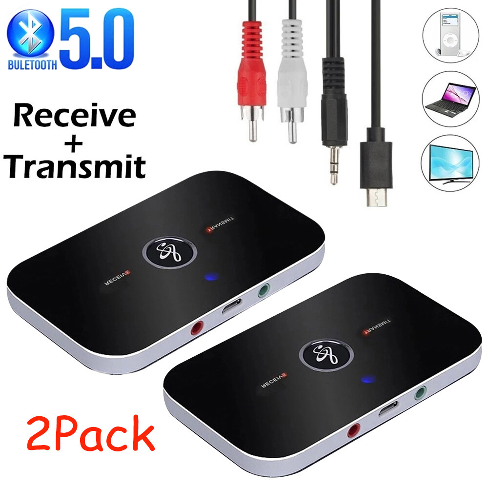 2Pcs Bluetooth Transmitter & Receiver Wireless Adapter For Home stereos/speakers