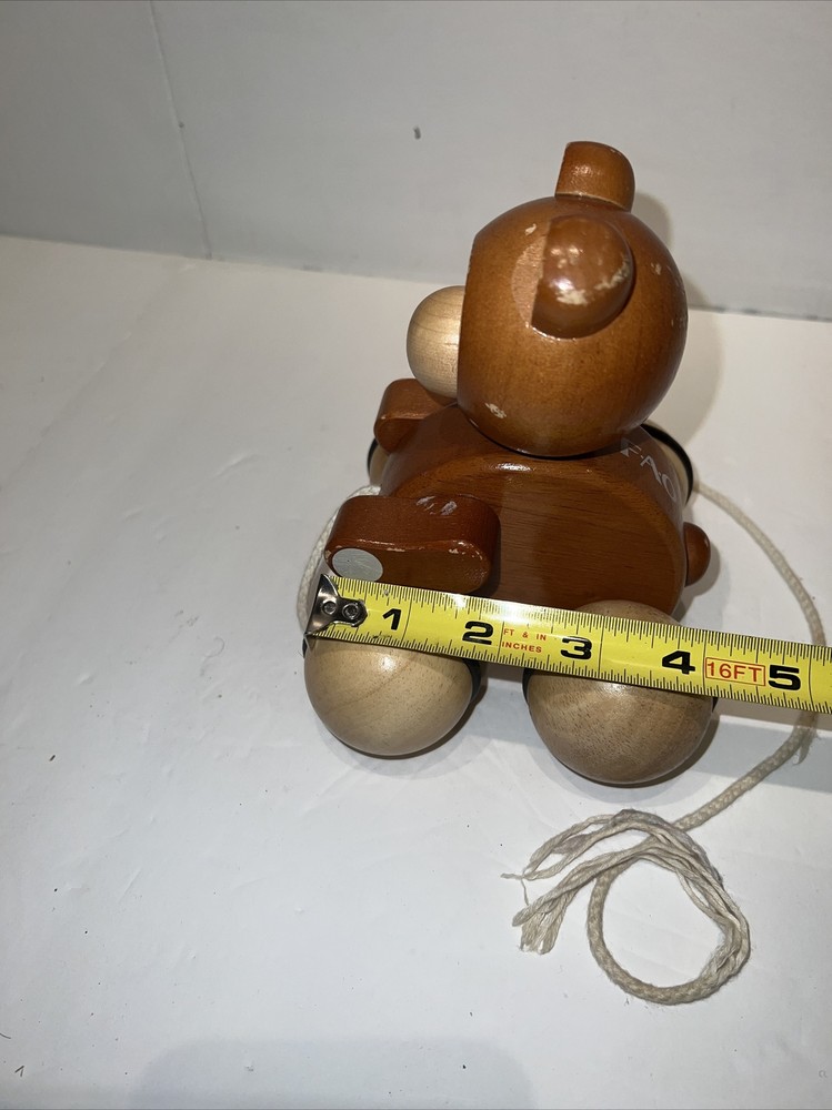 FAO Swartz Teddy Bear Wooden Brown Pull Toy EUC