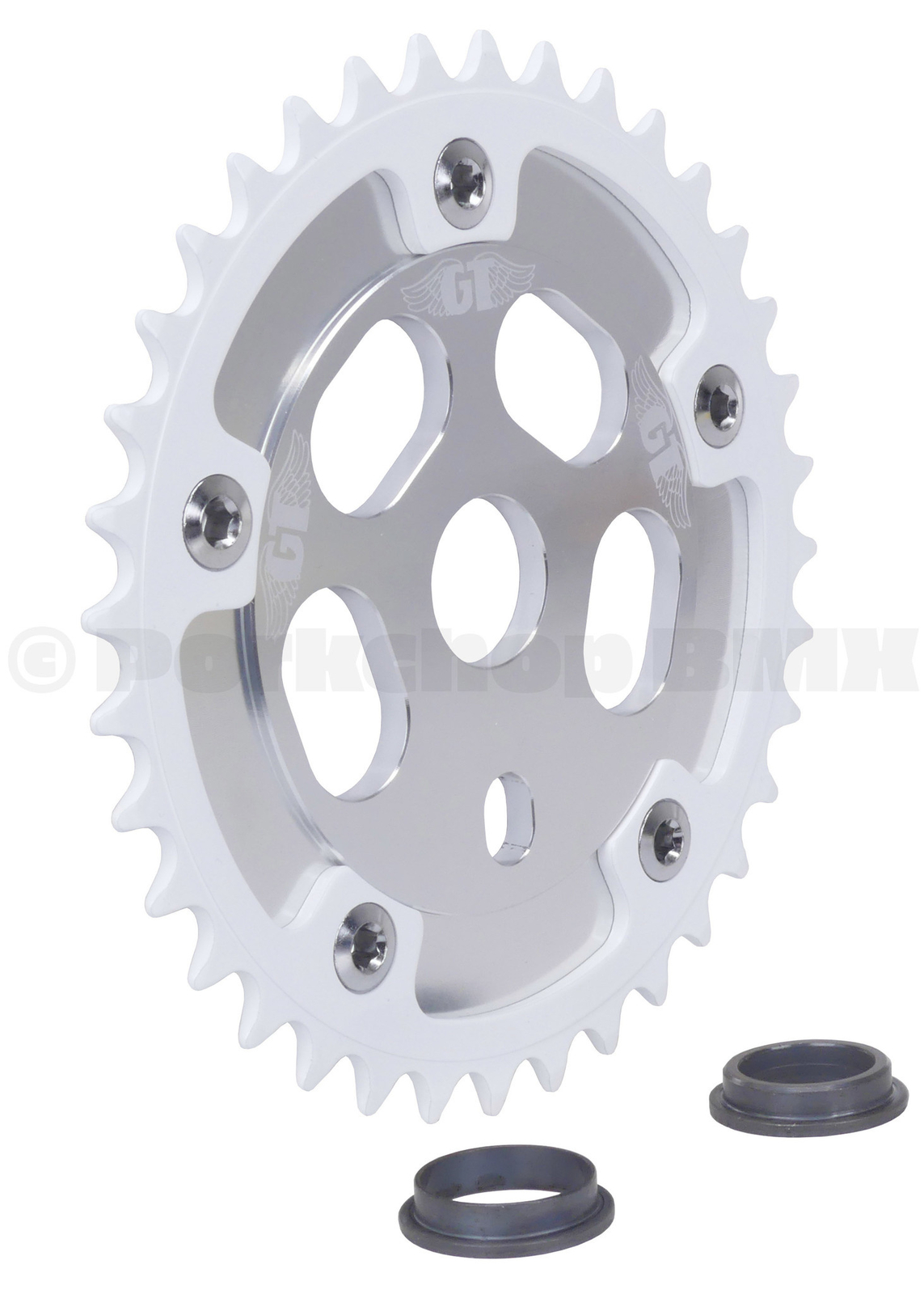 GT 110mm bcd BMX bicycle Power Disc (SILVER) with 36T chainring (WHITE)