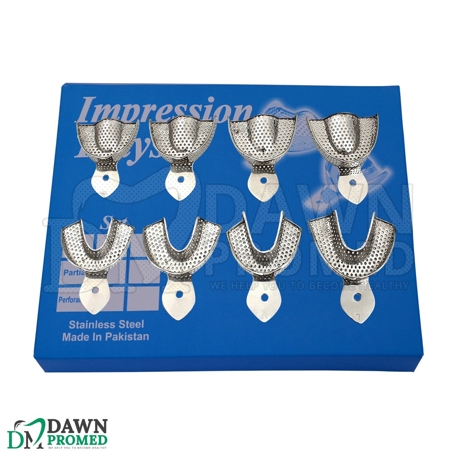 8 Pcs Perforated Metal Dental Impression Trays set Upper & Lower Inst German Gr