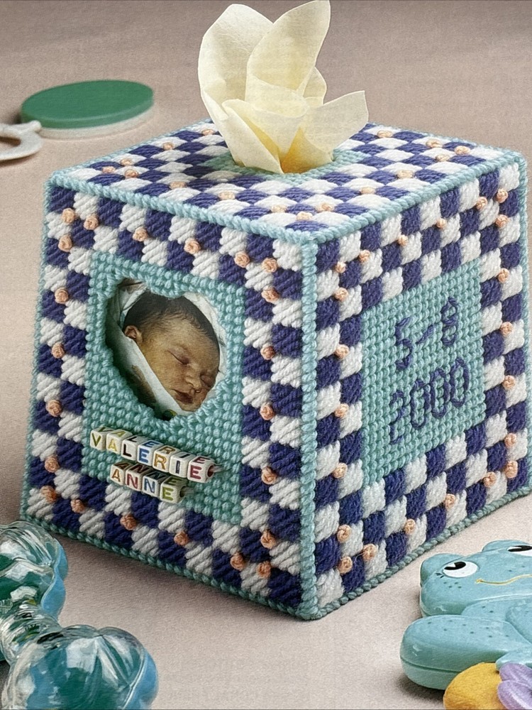 Birth Sampler Tissue Cover Annie's Attic Plastic Canvas Pattern Page