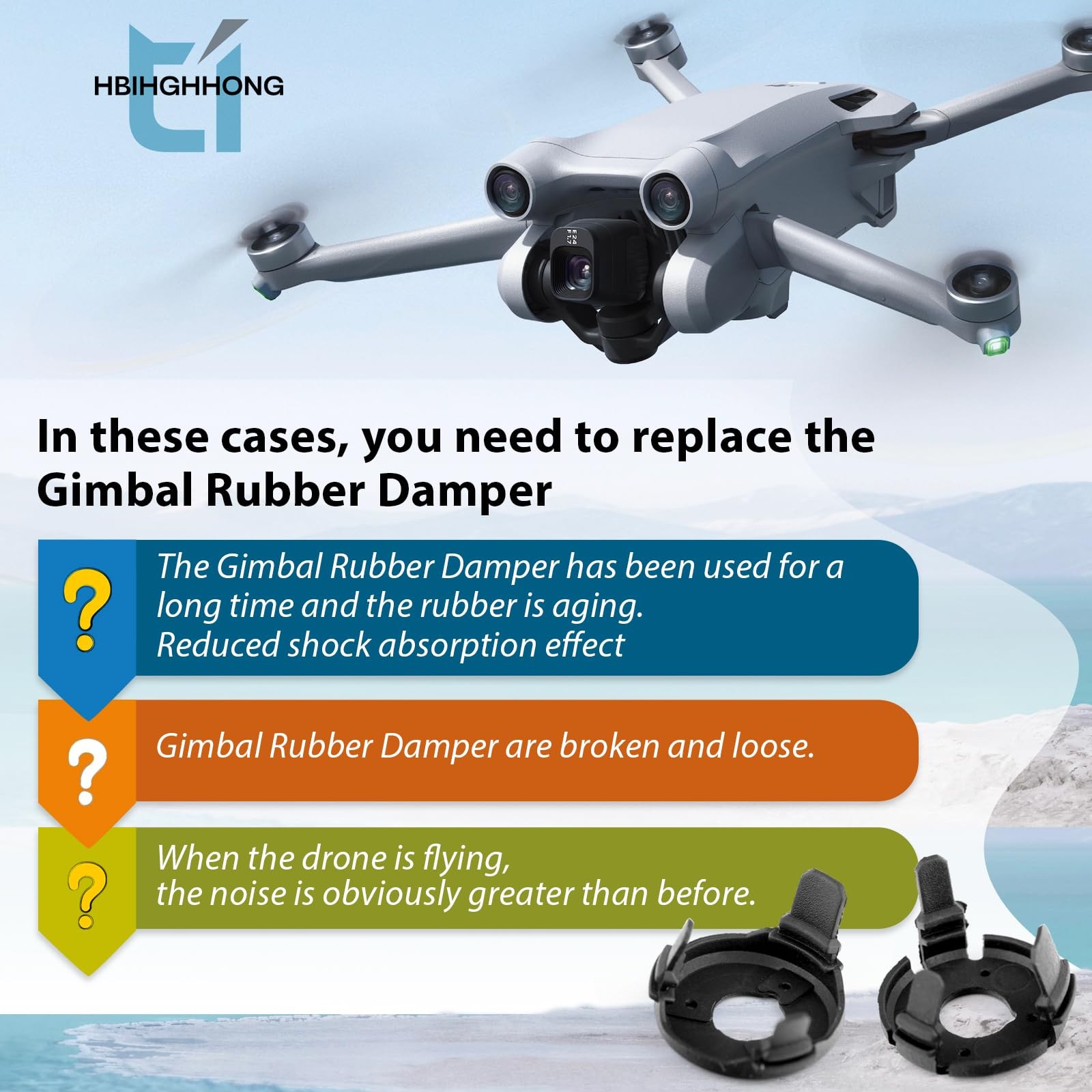 Replacement for DJI Mini 3 Gimbal Shock Absorption Rubber Black-Short