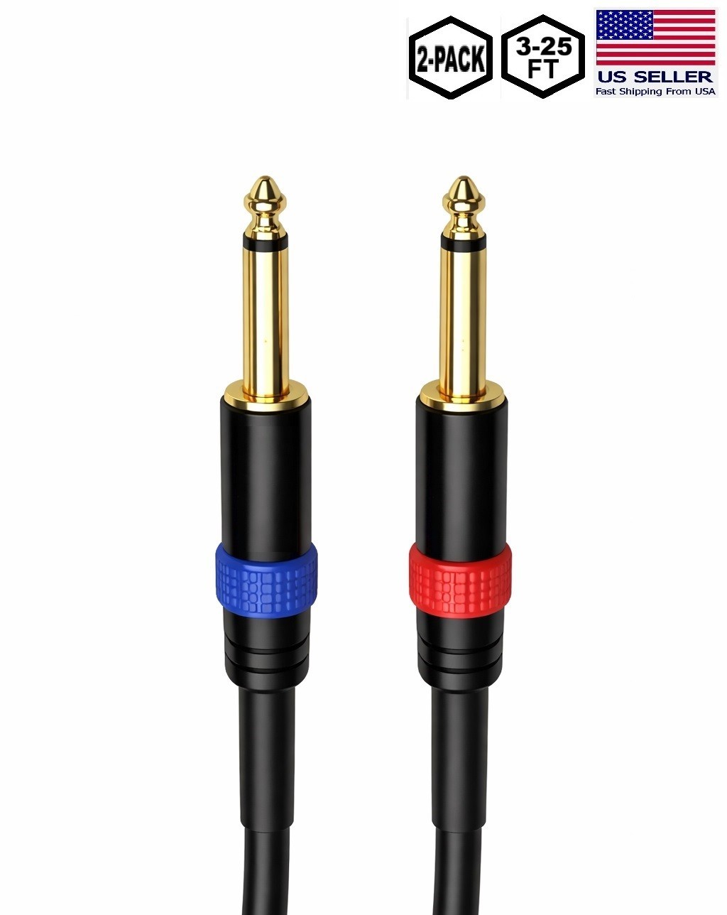 2 PACK 3-25ft 1/4 to 1/4 Pro Audio Sound Speaker Wire DJ Cable 14 gauge E901XX-N