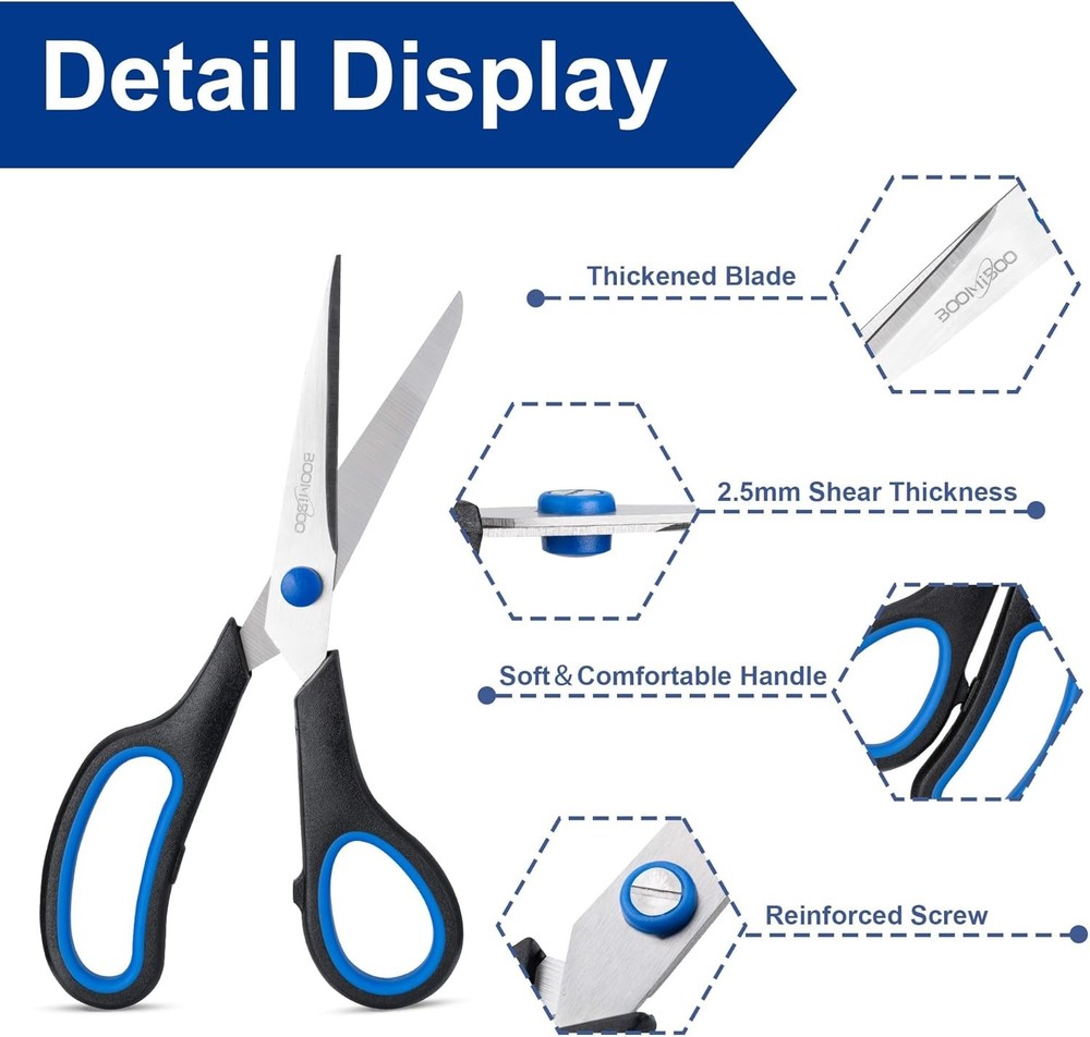 BOOMIBOO Multi Use Scissors 8 Inch [6 Pack]