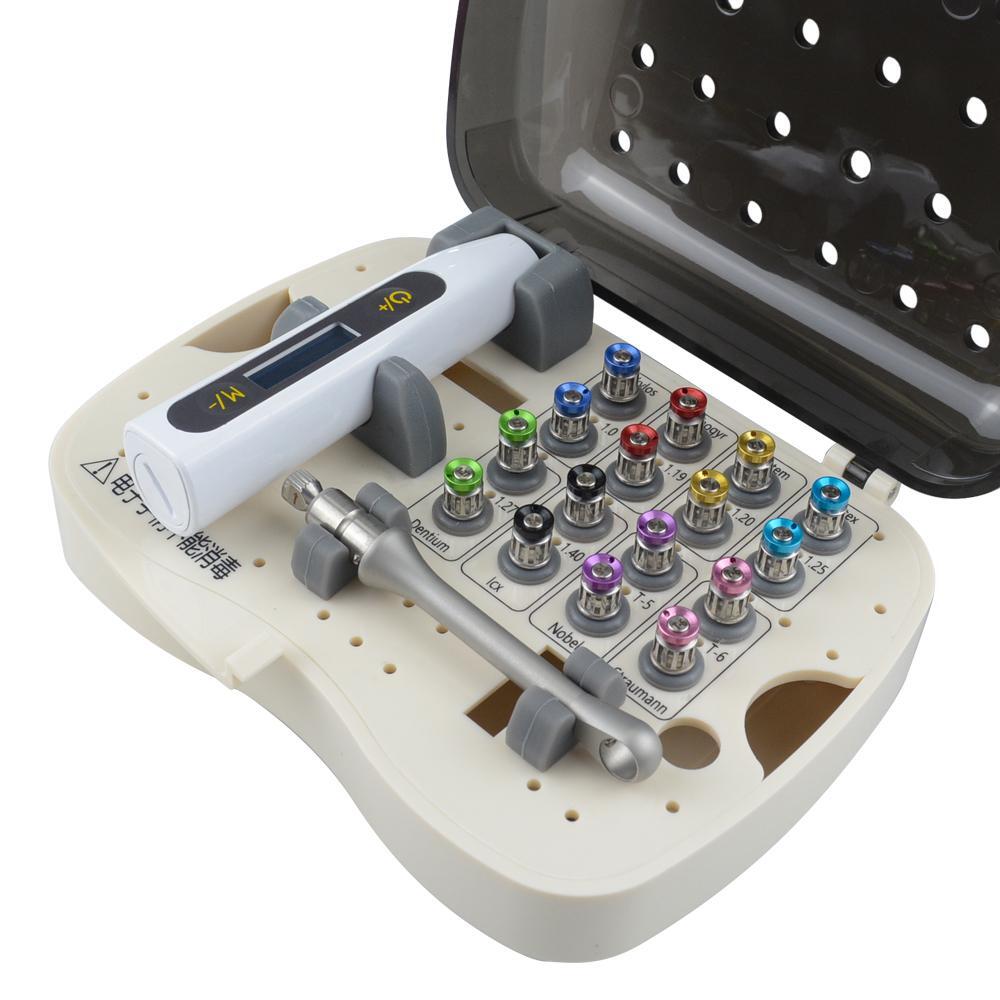 Electronic Dental Implant Universal Prosthetic Kit Torque Wrench 16 Screwdrivers